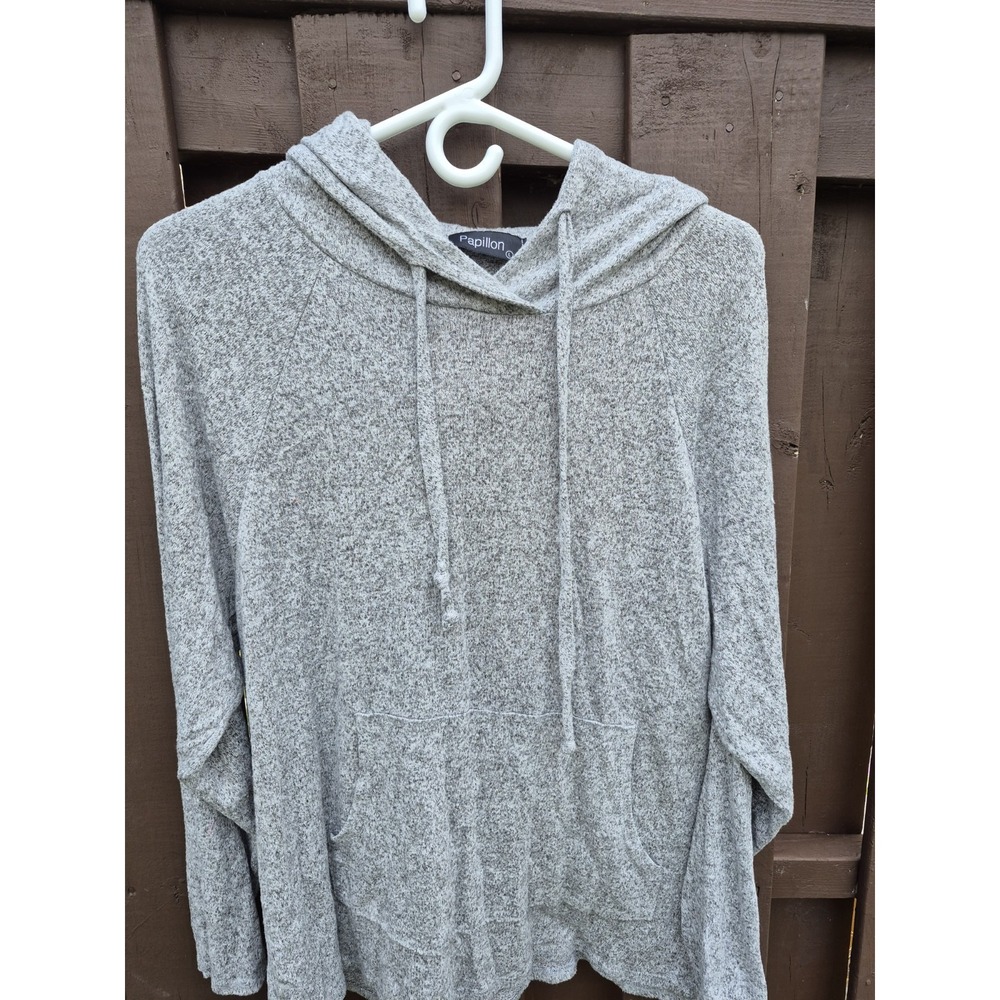 Papillon Women's Grey Hoodie Sweater Pullover‎ Pocket Rayon Size L EUC